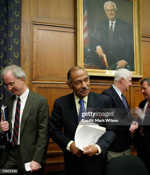 John Conyers, Jr. , chairman of the House Judiciary Committee, leaves after a hearing on Capitol Hill March 21, 2007 in Washington DC. A showdown...