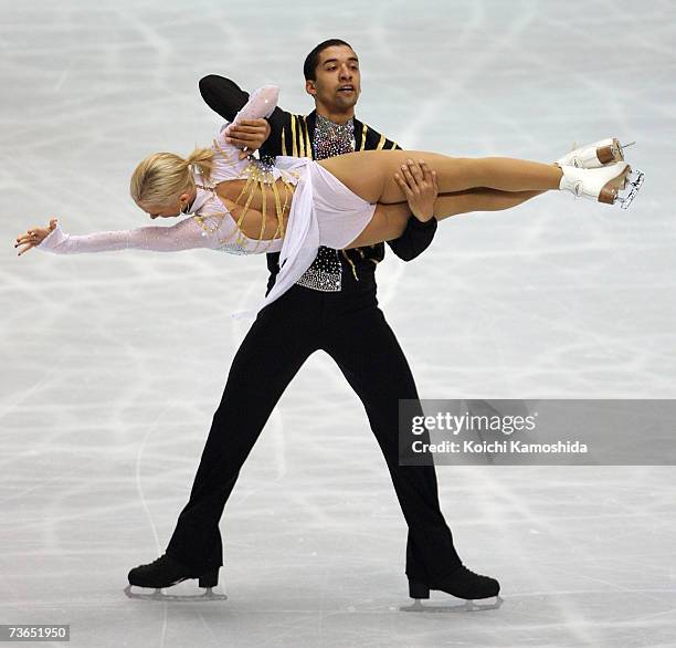 Aliona Savchenko and Robin Szolkowy of Germany perform in the pairs free program during the World Figure Skating Championships at the Tokyo Gymnasium...