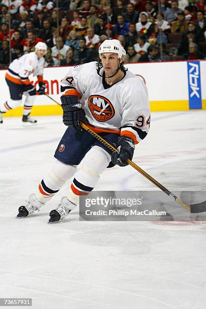 Ryan Smyth of the New York Islanders skates in a game against the Ottawa Senators on March 15, 2007 at the Scotiabank Place in Ottawa, Canada. The...