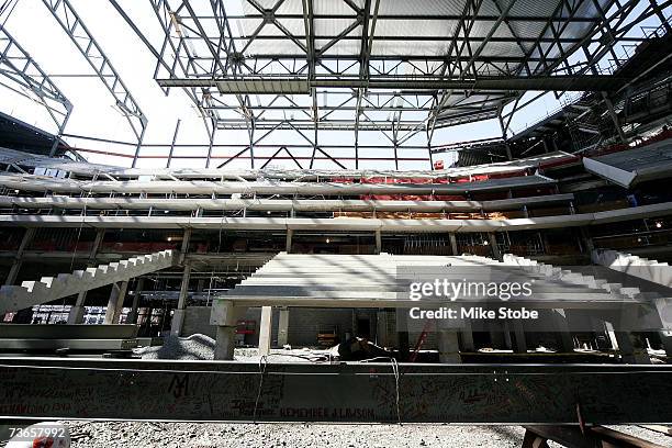 An interior view of the Prudential Center's construction site during a topping off ceremony at the Prudential Center on March 21, 2007 in Newark, New...