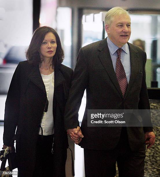 Former Hollinger International CEO Conrad Black and his wife Barbara Amiel leave court March 21, 2007 in Chicago, Illinois. The trial for Conrad...