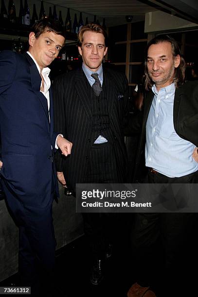 Alexander Spencer Churchill, Ben Elliot and Rory Keegan attend the 10th anniversary party of Nobu London, at the Roof Gardens on March 21, 2007 in...
