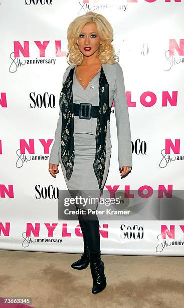 Singer Christina Aguilera attends Nylon magazine's 8th anniversary celebration at the Gansevoort Hotel on March 21, 2007 in New York City.