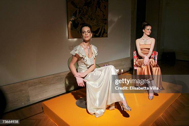 Models pose during the Cartier Spring Party held at the Galleria Nazionale on March 21, 2007 in Rome, Italy. The party marks the launch of the...