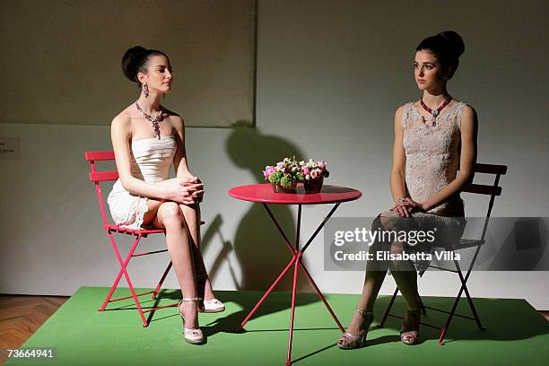 Models pose during the Cartier Spring Party held at the Galleria Nazionale on March 21, 2007 in Rome, Italy. The party marks the launch of the...