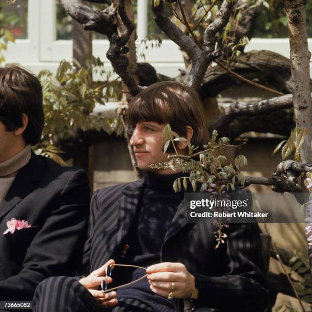 Drummer Ringo Starr of the Beatles in Chiswick House grounds, London, during the making of promotional films for the single 'Rain' and 'Paperback...