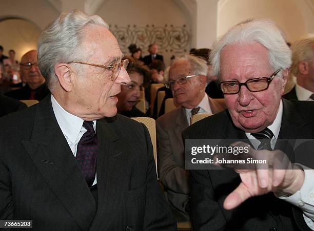 Hans-Jochen Vogel , former SPD party leader , and HRH Franz von Bayern, Prince of Bavaria, chat prior to the opening ceremony of new Jewish museum,...