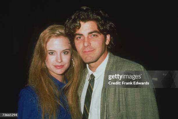 American actors George Clooney and Kelly Preston, circa 1985.