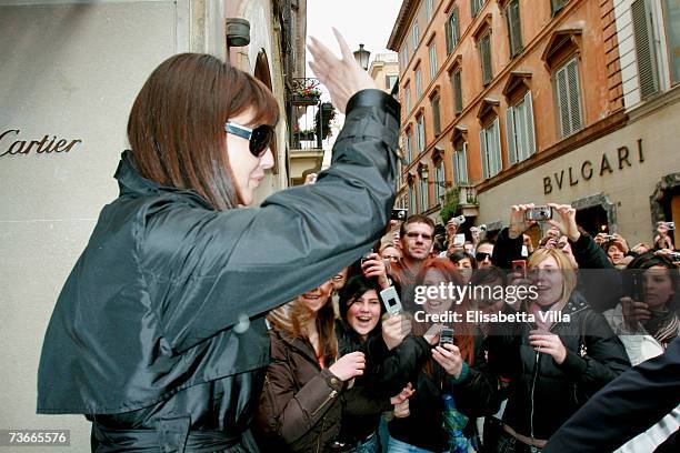 Actress Monica Bellucci leaves the Cartier Show Room on March 21, 2007 in Rome Italy. The actress posed for a portrait session before the launch of...