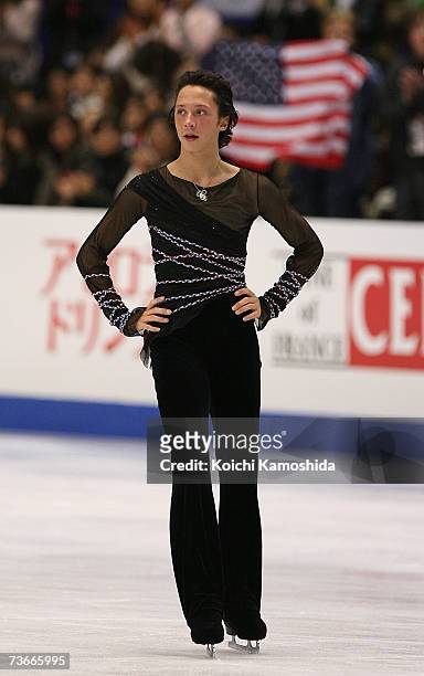Johnny Weir of USA competes in the men's free skate during the World Figure Skating Championships at the Tokyo Gymnasium on March 22, 2007 in Tokyo,...
