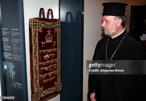 Munich' Greek-Orthodox patriarch Apostolos Malamoussis attends the grand opening of new Jewish museum on March 22 in Munich, Germany. The Jewish...