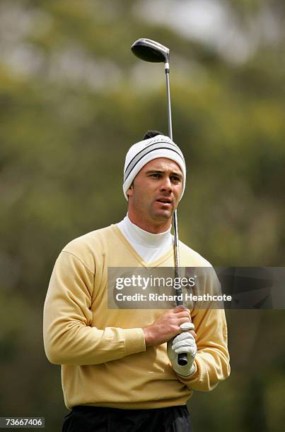 Ricardo Santos of Portugal tee's off at the 7th during the first round of the Madeira Islands Open BPI 2007 at Clube De Golf Santo Da Serra on March...