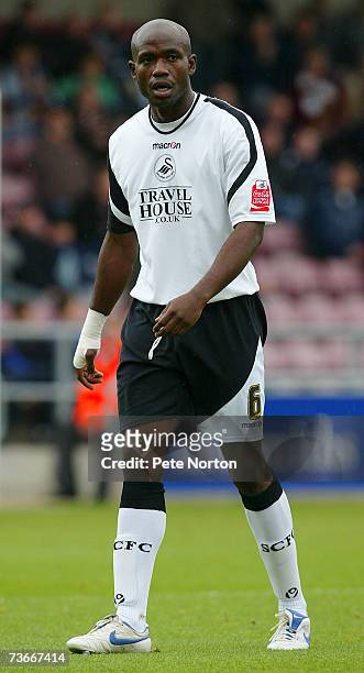 Izzy Iriekpen of Swansea City looks on during the Coca Cola League One match between Northampton Town and Swansea City at Sixfields Stadium on...