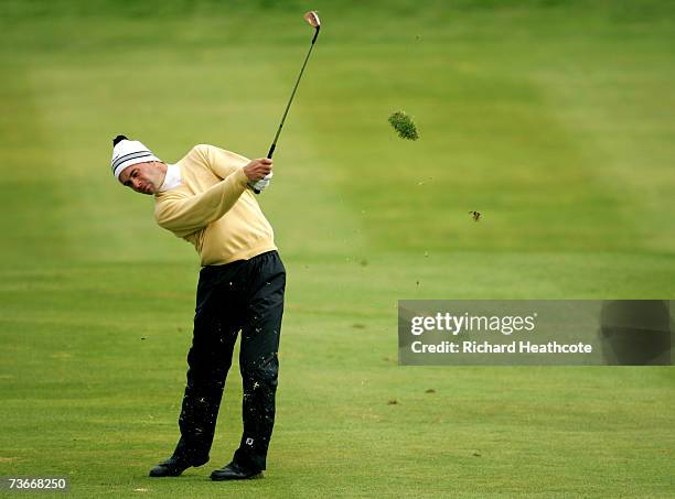 Ricardo Santos of Portugal plays into the 9th green during the first round of the Madeira Islands Open BPI 2007 at Clube De Golf Santo Da Serra on...