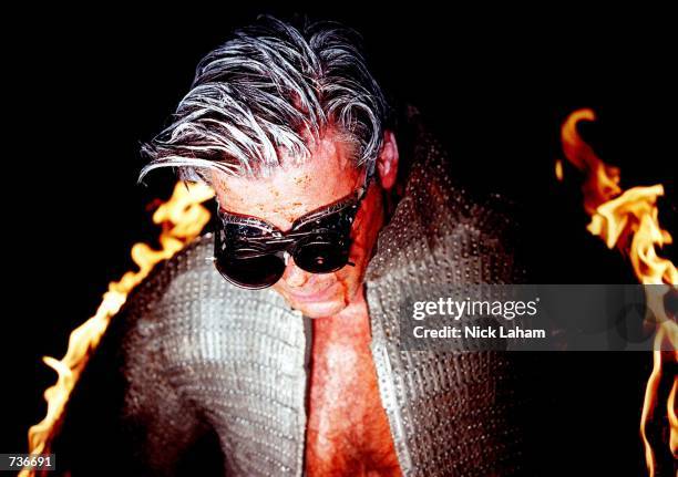 Member of the German heavy metal band Rammstein performs at the Enmore Theatre January 24, 2001 in Sydney, Australia.