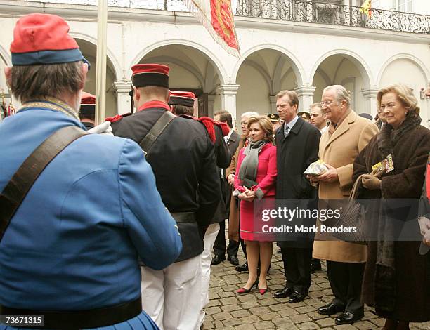Maria Teresa, Grand Duchess of Luxembourg, Henri, Grand Duke of Luxembourg, King Albert II of Belgium and Queen Paola of Belgium attend a folklore...