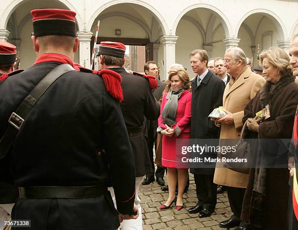 Maria Teresa, Grand Duchess of Luxembourg, Henri, Grand Duke of Luxembourg, King Albert II of Belgium and Queen Paola of Belgium attend a folklore...