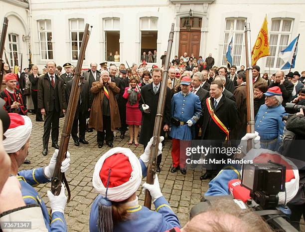 Maria Teresa, Grand Duchess of Luxembourg, Henri, Grand Duke of Luxembourg, King Albert II of Belgium and Queen Paola of Belgium attend a folklore...