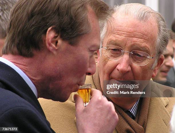 Henri, Grand Duke of Luxembourg and King Albert II of Belgium attends a folklore show at the Provincial House on March 22, 2007 in Namur, Belgium....