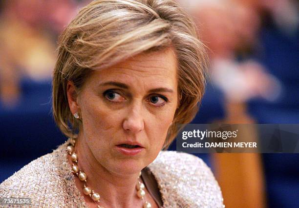 Princess Astrid of Belgium , is pictured as she attends a lecture by Guy Orban, a professor at "the Katholieke Universiteit" in Leuven, Belgium as he...