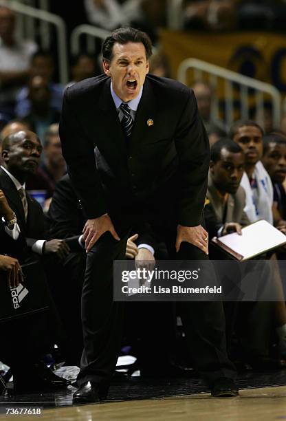 Head coach Jamie Dixon of the Pittsburgh Panthers reacts during the round three game of the NCAA Men's Basketball Tournament against the UCLA Bruins...