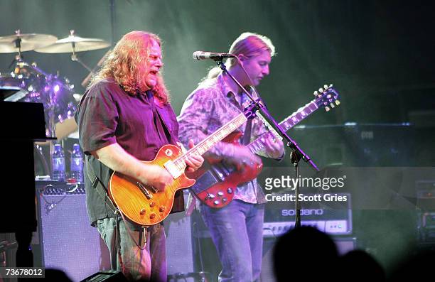 Warren Haynes and Derek Trucks of The Allman Brothers Band perform during their first night of 13 performances at The Beacon Theatre on March 22,...