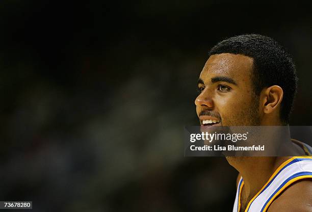 Josh Shipp of the UCLA Bruins looks back to the bench during round three of the NCAA Men's Basketball Tournament against the Pittsburgh Panthers at...