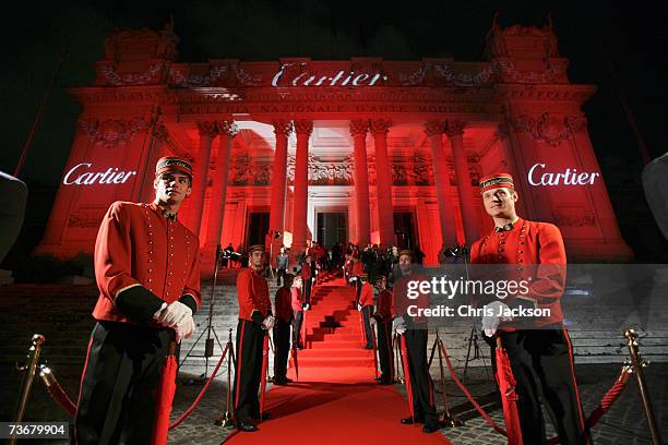 Cartier logo is projected on the facade of the Galleria Nazionale during the Cartier Spring Party on March 21, 2007 in Rome Italy. The party marks...