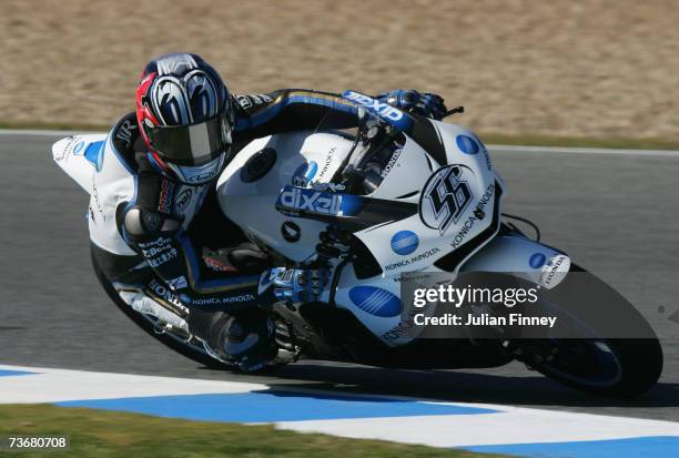 Shinya Nakano of Japan and Konica Minolta in action during practice in the MotoGP of Spain at the Circuito de Jerez on March 23, 2007 in Jerez, Spain.