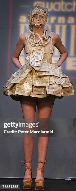 Model poses on the catwalk at a fashion show during the Swatch Alternative Fashion Week on March 23, 2007 in London, England. The Swatch Alternative...