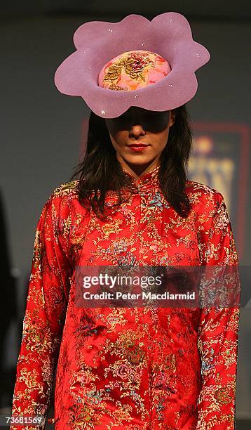Model poses on the catwalk at a fashion show during the Swatch Alternative Fashion Week on March 23, 2007 in London, England. The Swatch Alternative...