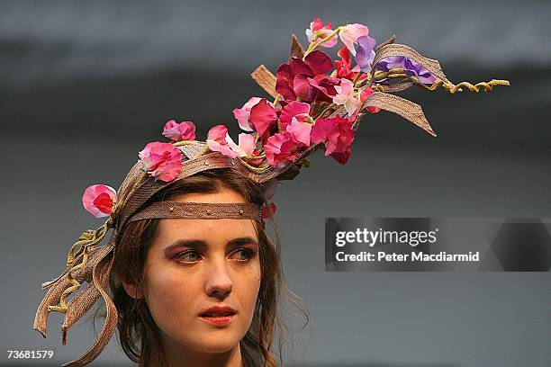 Model poses on the catwalk at a fashion show during the Swatch Alternative Fashion Week on March 23, 2007 in London, England. The Swatch Alternative...