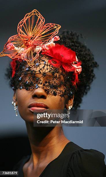 Model poses on the catwalk at a fashion show during the Swatch Alternative Fashion Week on March 23, 2007 in London, England. The Swatch Alternative...