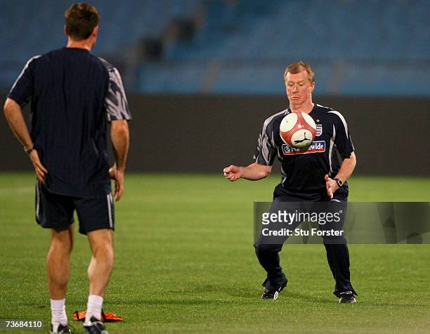England manager Steve McClaren controls the ball during England training at The Ramat Gan Stadium ahead of tomorrow's Euro 2008 Qualifier against...