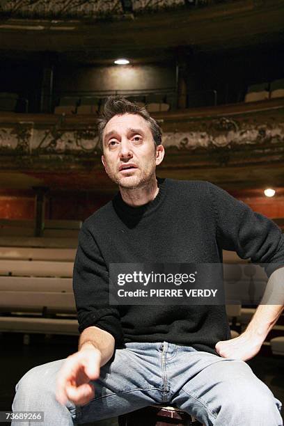 French author and director Joel Pommerat, founder of the Louis Brouillard Company, answers journalists' questions, 14 March 2007 at the Bouffes du...