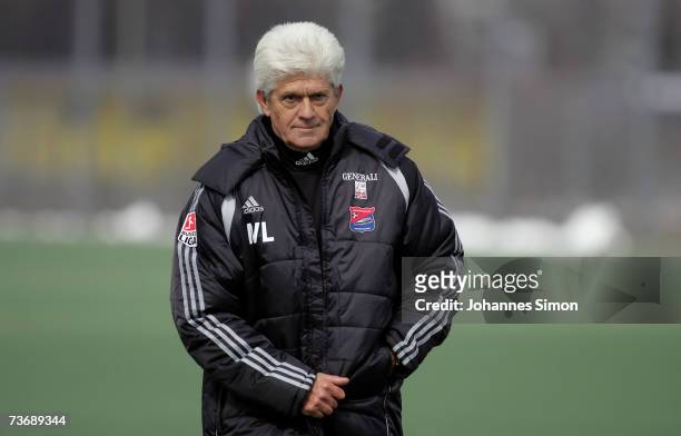 Werner Lorant, new head coach of second division Bundesliga soccer club SpVgg Unterhaching arrives for the first training session at Unterhaching...