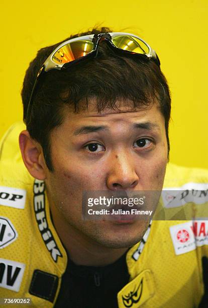Makoto Tamada of Japan and Dunlop Yamaha looks on in the pit lane after qualifying in the MotoGP of Spain at the Circuito de Jerez on March 24, 2007...