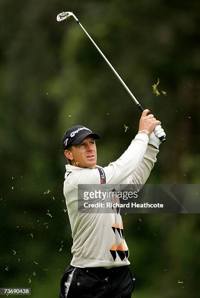Christian Cevaer of France plays into the 6th green during the third round of the Madeira Islands Open BPI 2007 at Clube De Golf Santo Da Serra on...