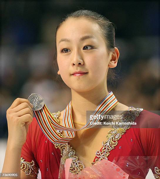 Silver medalist Mao Asada of Japan poses after the medals ceremony during the women's Free Skating program at the World Figure Skating Championships...