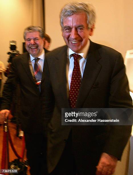 Michael Naumann arrives with the Chairman of the Social Democratic Party Kurt Beck at the SPD Party Congress on March 24, 2007 in Hamburg, Germany....