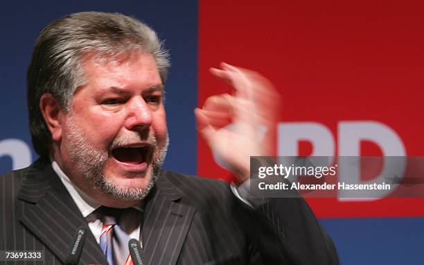 Chairman of the Social Democratic Party Kurt Beck, speaks at the SPD Party Congress on March 24, 2007 in Hamburg, Germany. With the nomination of...