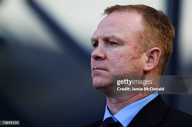 Scotland manager Alex McLeish looks onduring the Euro2008, Group B, qualifier between Scotland and Georgia on March 24, 2007 at Hampden Park,...