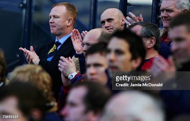 Scotland manager Alex McLeish looks onduring the Euro2008, Group B, qualifier between Scotland and Georgia on March 24, 2007 at Hampden Park,...