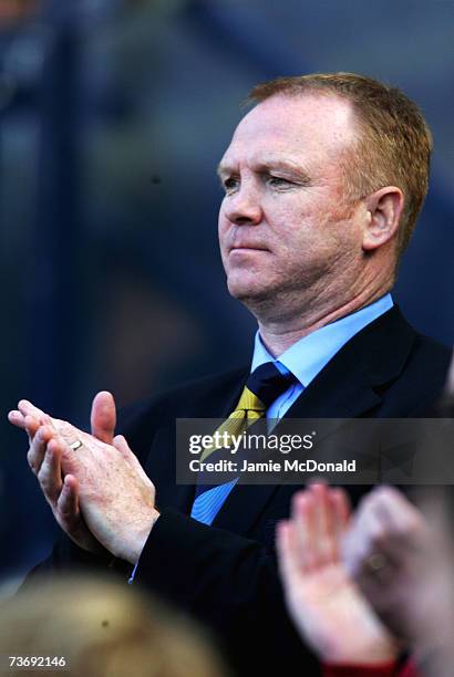 Scotland manager Alex McLeish looks onduring the Euro2008, Group B, qualifier between Scotland and Georgia on March 24, 2007 at Hampden Park,...