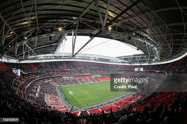 General view inside the new Wembley Stadium during the England U21 v Italy U21 friendly match on March 24, 2007 in London, England