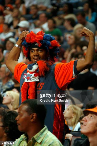 Charlotte Bobcats fan shows his spirit at the game against the New Jersey Nets on March 24, 2007 at the Charlotte Bobcats Arena in Charlotte, North...