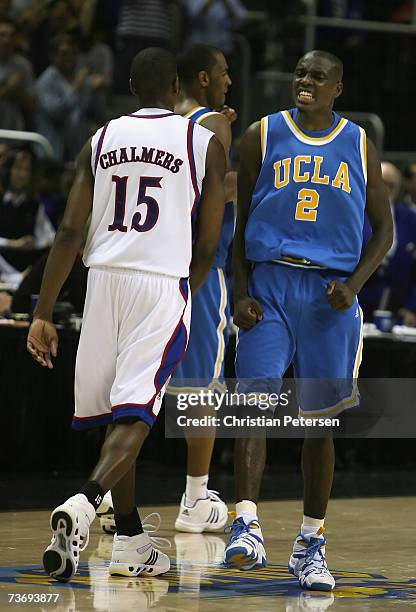 Darren Collison of the UCLA Bruins celebrates after defeating the Kansas Jayhawks in the west regional final of the NCAA Men's Basketball Tournament...