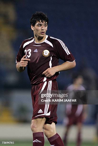 Qatari national soccer team player Sebastian Soria runs during the friendly football match between Iran and Qatar at Doha's Al-Gharrafa stadium, 24...