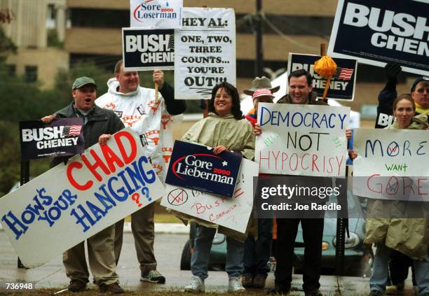 Supporters of both Republican presidential candidate Texas Gov. George W. Bush and Democratic candidate Vice President Al Gore demonstrate November...