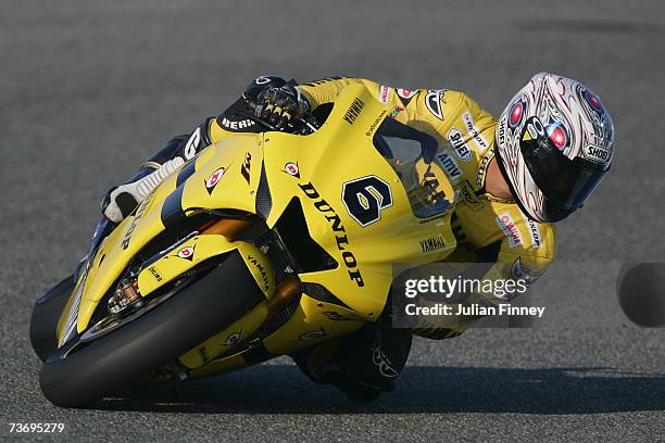 Makoto Tamada of Japan and Dunlop Yamaha in action during warm up before the MotoGP of Spain at the Circuito de Jerez on March 25, 2007 in Jerez,...